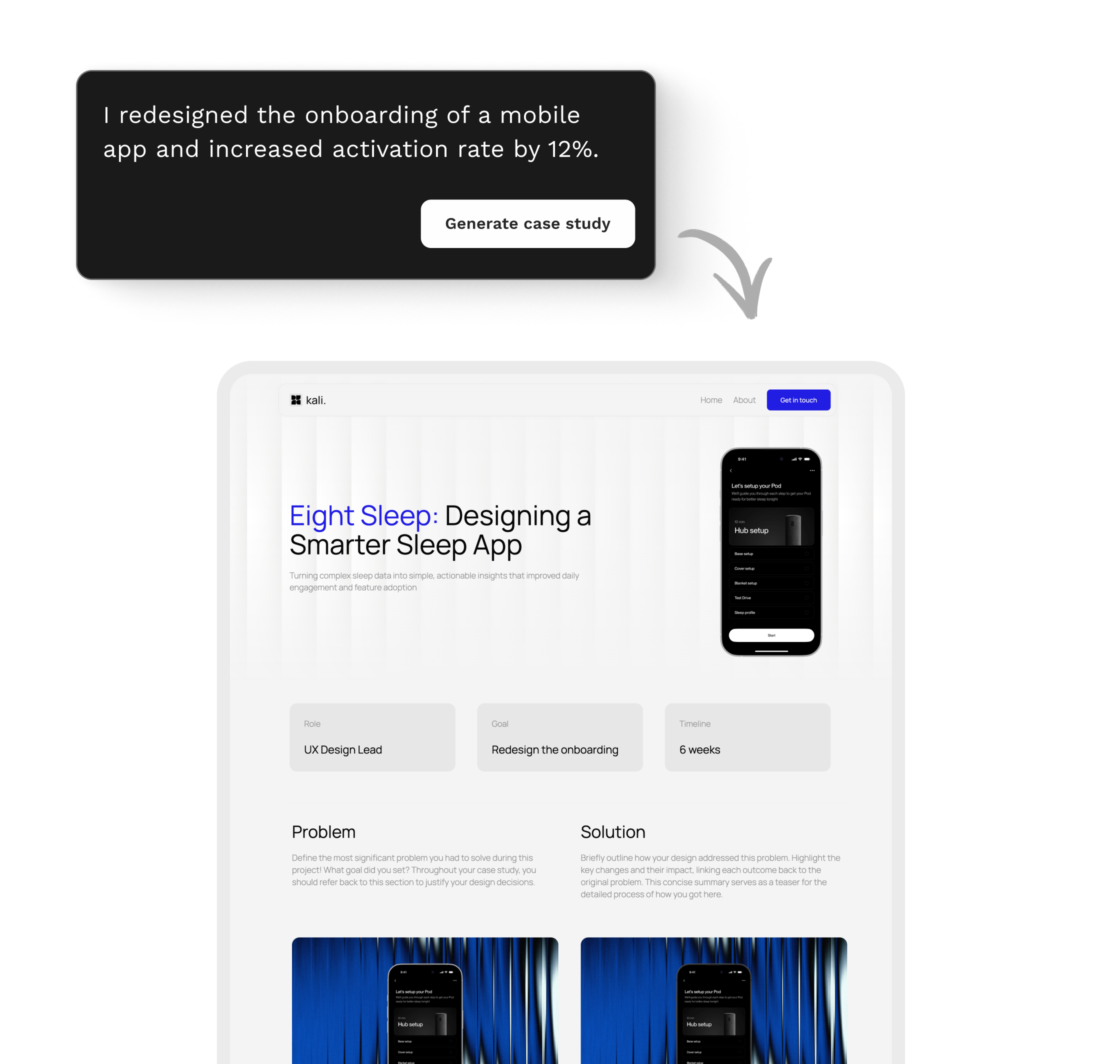 AI case study generator creating a UX case study from a short project summary